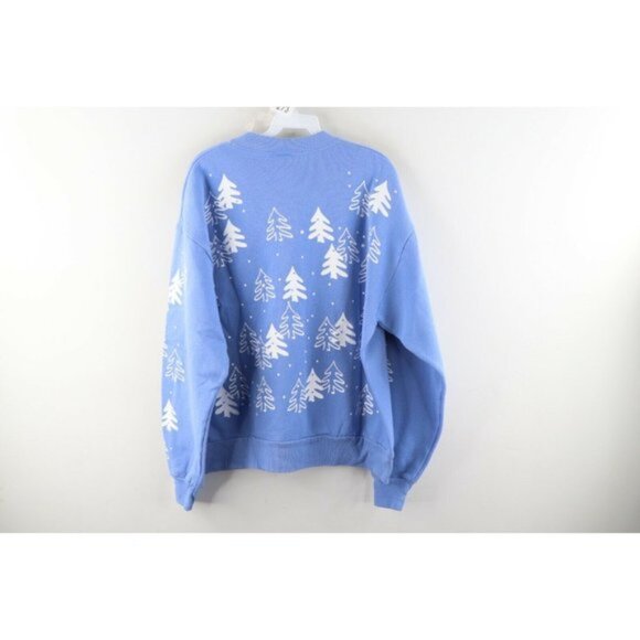 Vintage 90s Michigan Rag Co Womens Large Christmas Tree Print Sweatshirt Blue - Picture 7 of 9